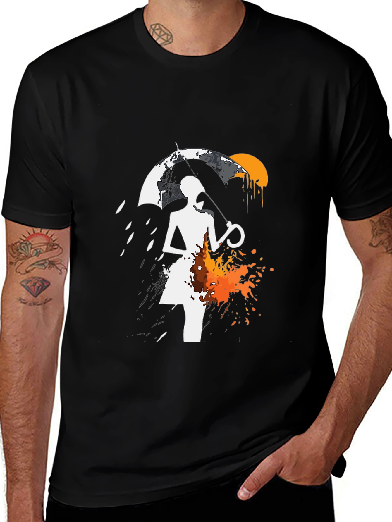 Abstract Umbrella Graphic Tee - Black Cotton Blend