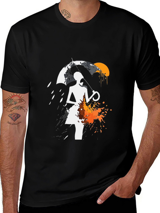 Abstract Umbrella Graphic Tee - Black Cotton Blend