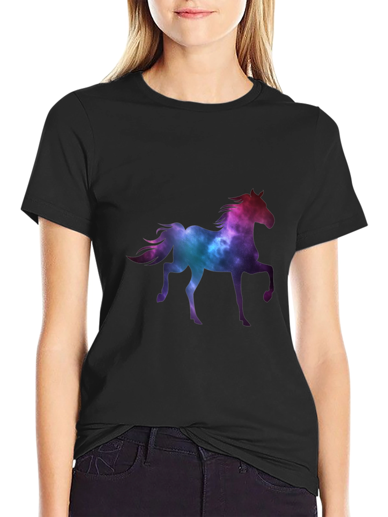 Galaxy Horse Graphic Tee - Trendy Black T-Shirt