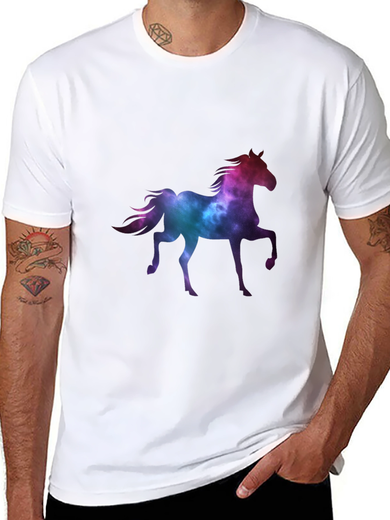 Galaxy Horse Graphic Tee - Trendy Black T-Shirt