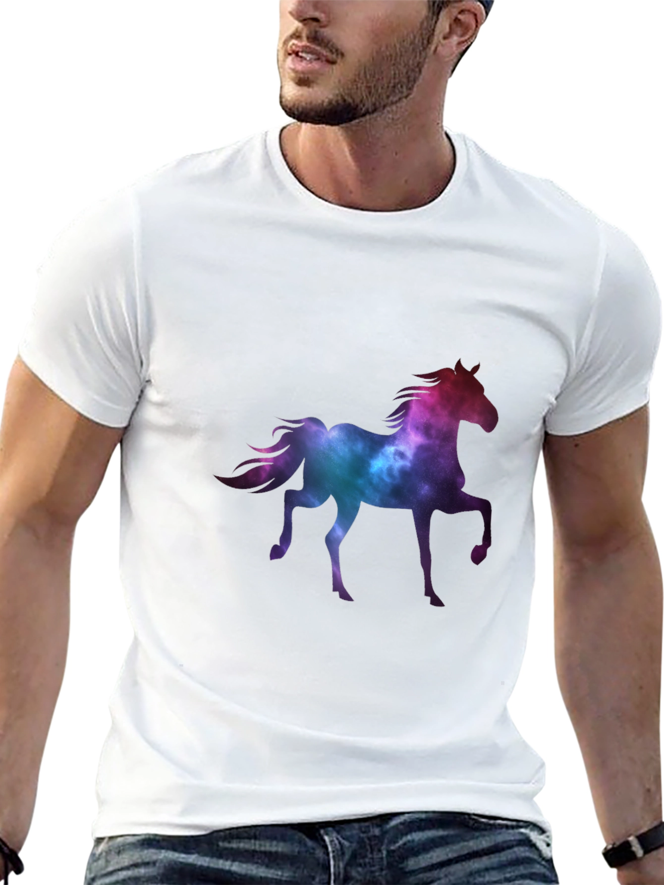 Galaxy Horse Graphic Tee - Trendy Black T-Shirt