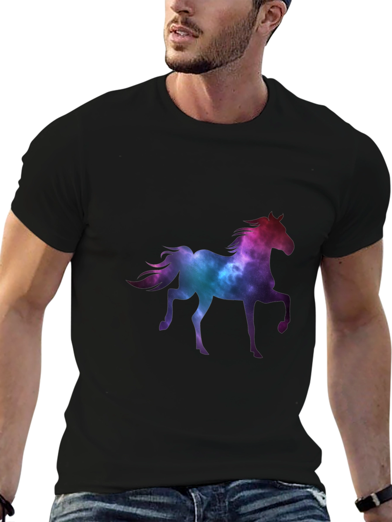 Galaxy Horse Graphic Tee - Trendy Black T-Shirt