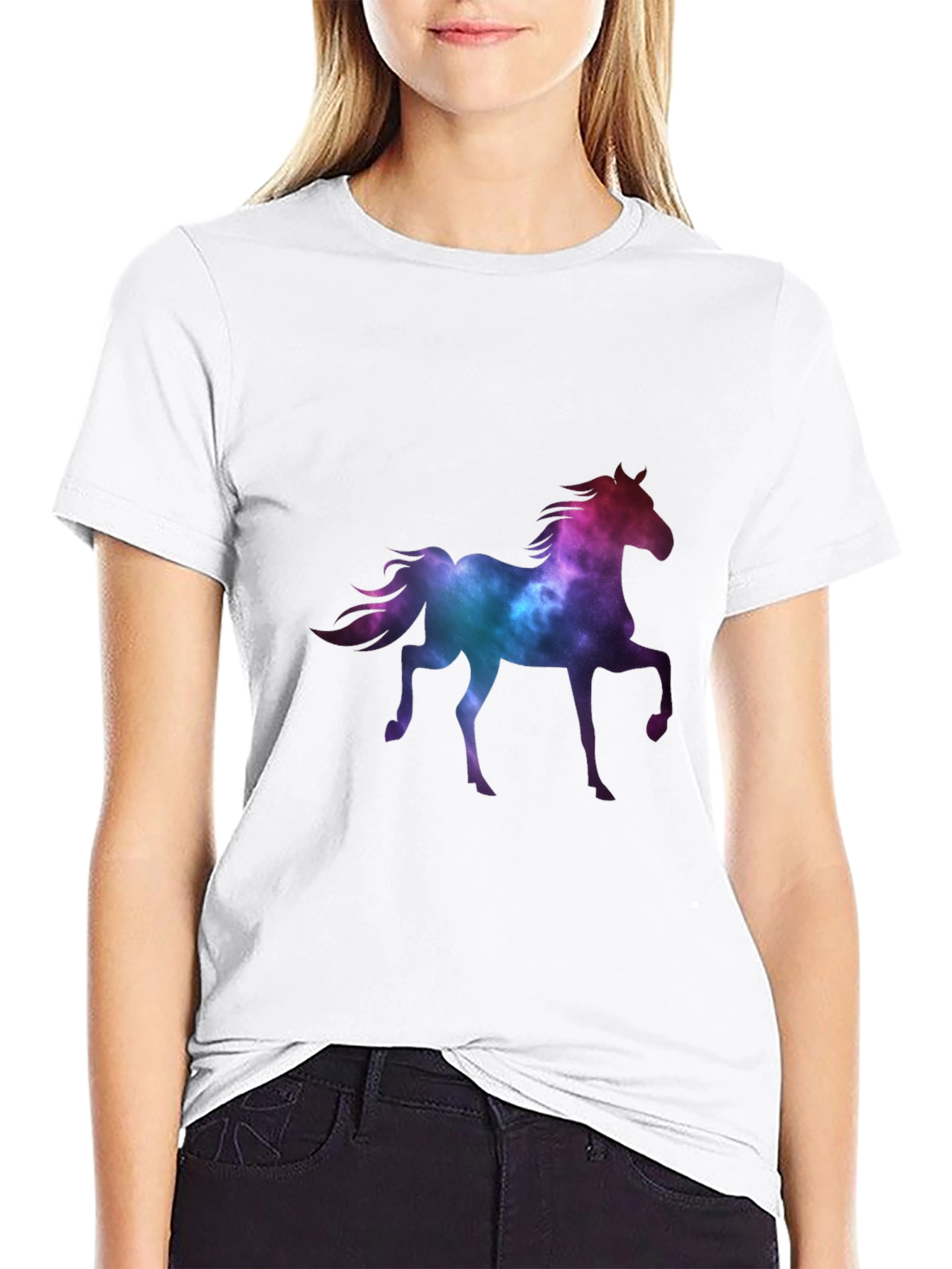 Galaxy Horse Graphic Tee - Trendy Black T-Shirt