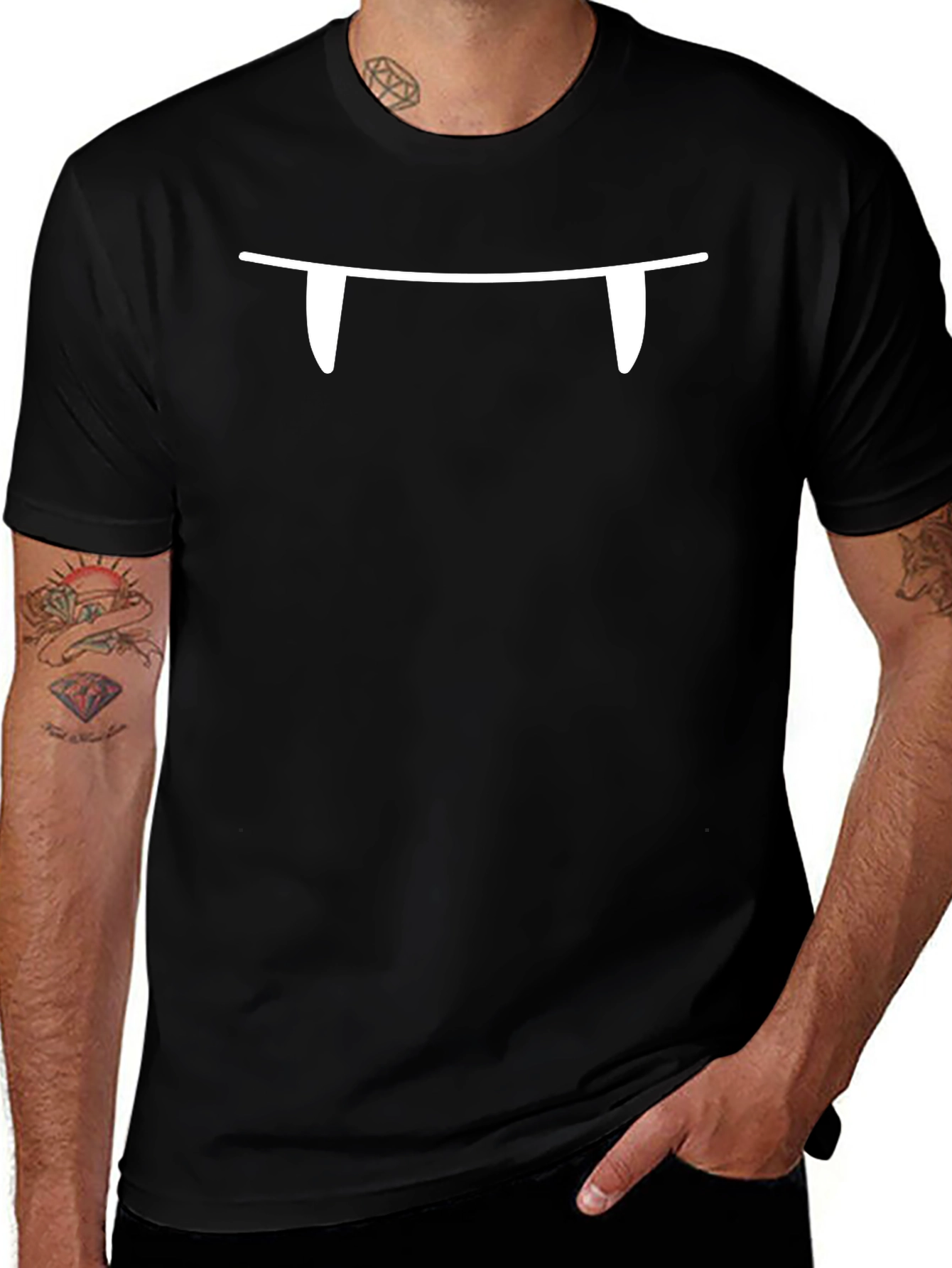 Vampire Fang Graphic Tee - Black Cotton T-Shirt