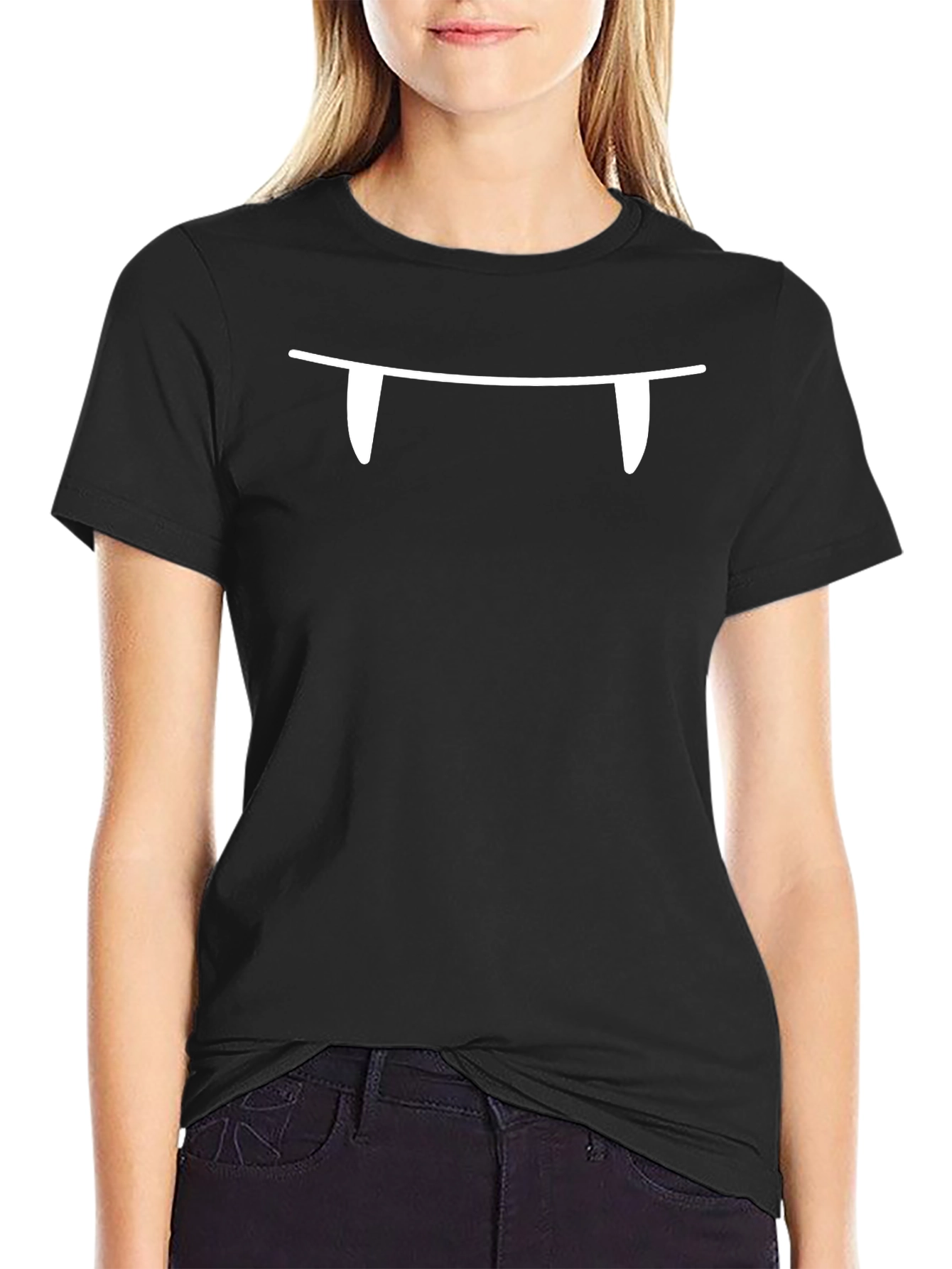 Vampire Fang Graphic Tee - Black Cotton T-Shirt