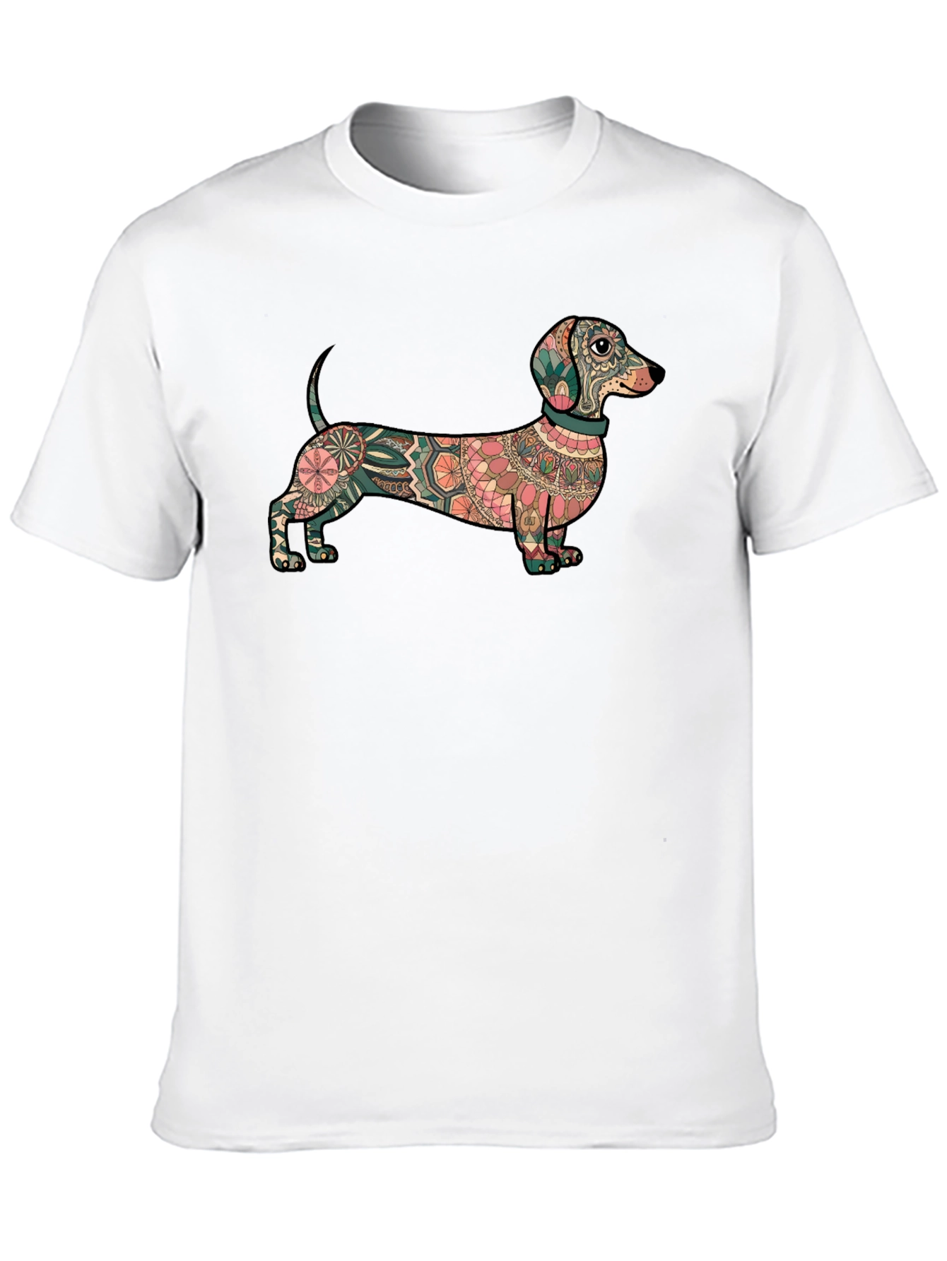 Dachshund Mandala Graphic Tee - Black Cotton T-Shirt