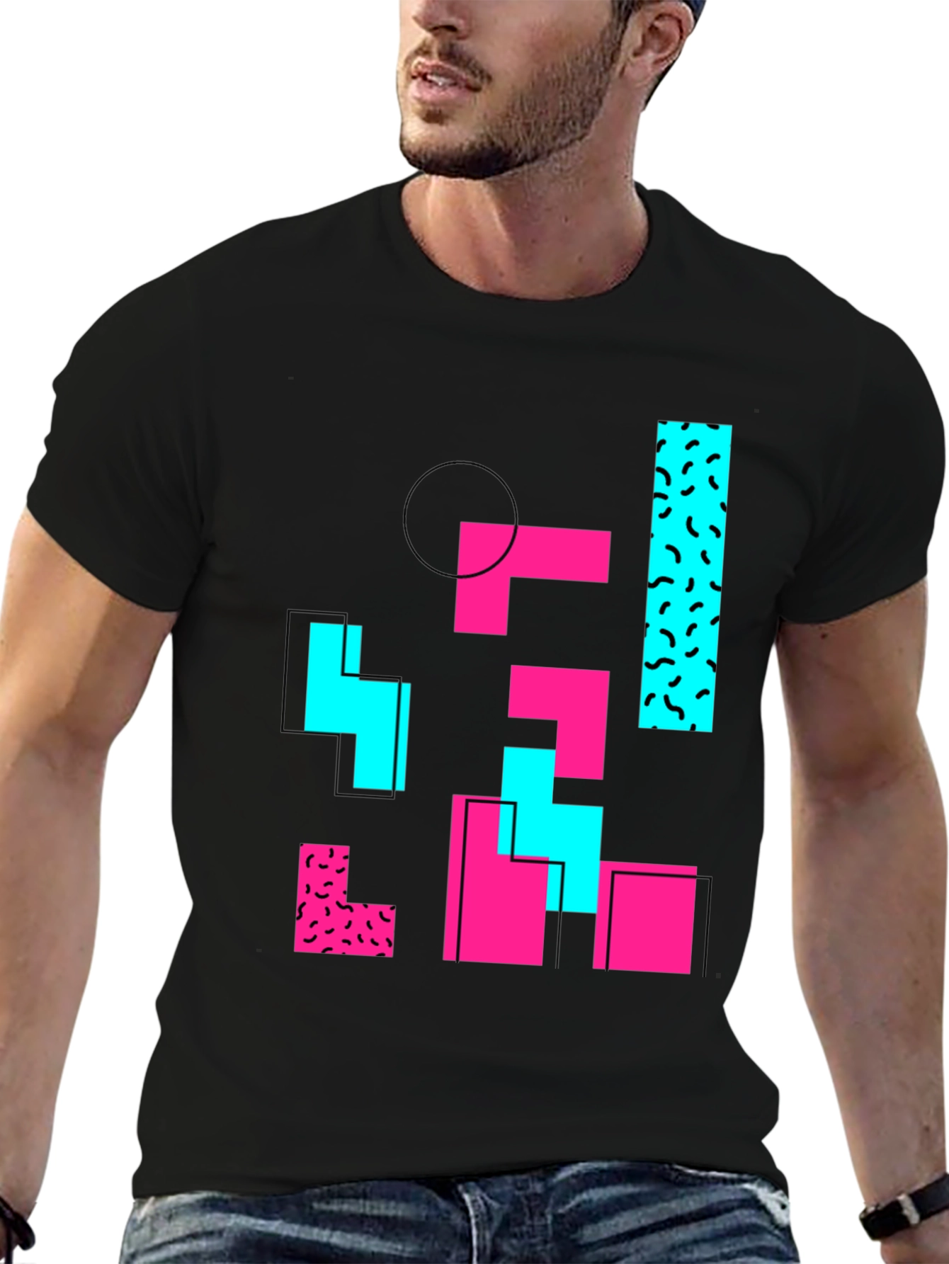Retro Geometric T-Shirt - Black