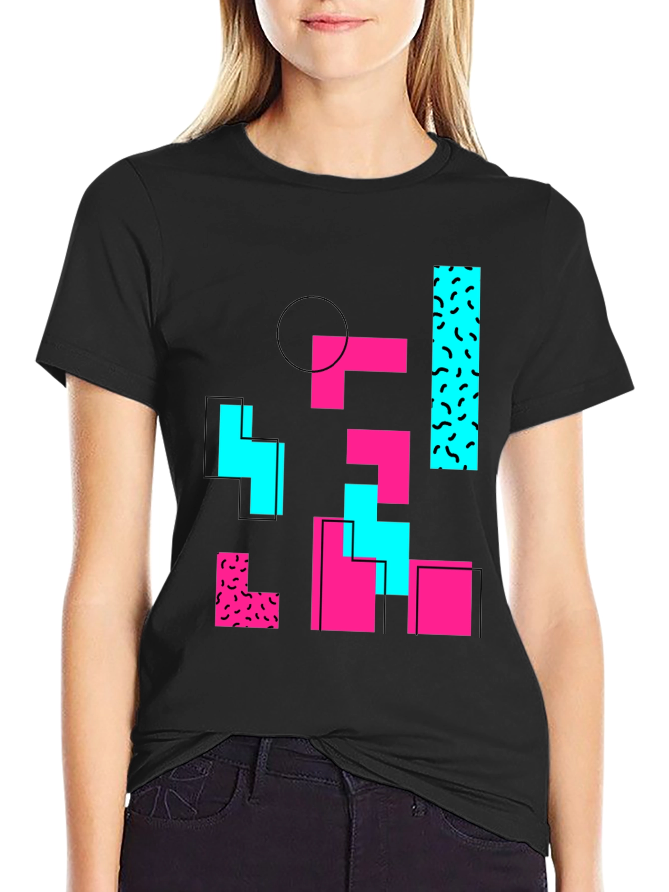 Retro Geometric T-Shirt - Black