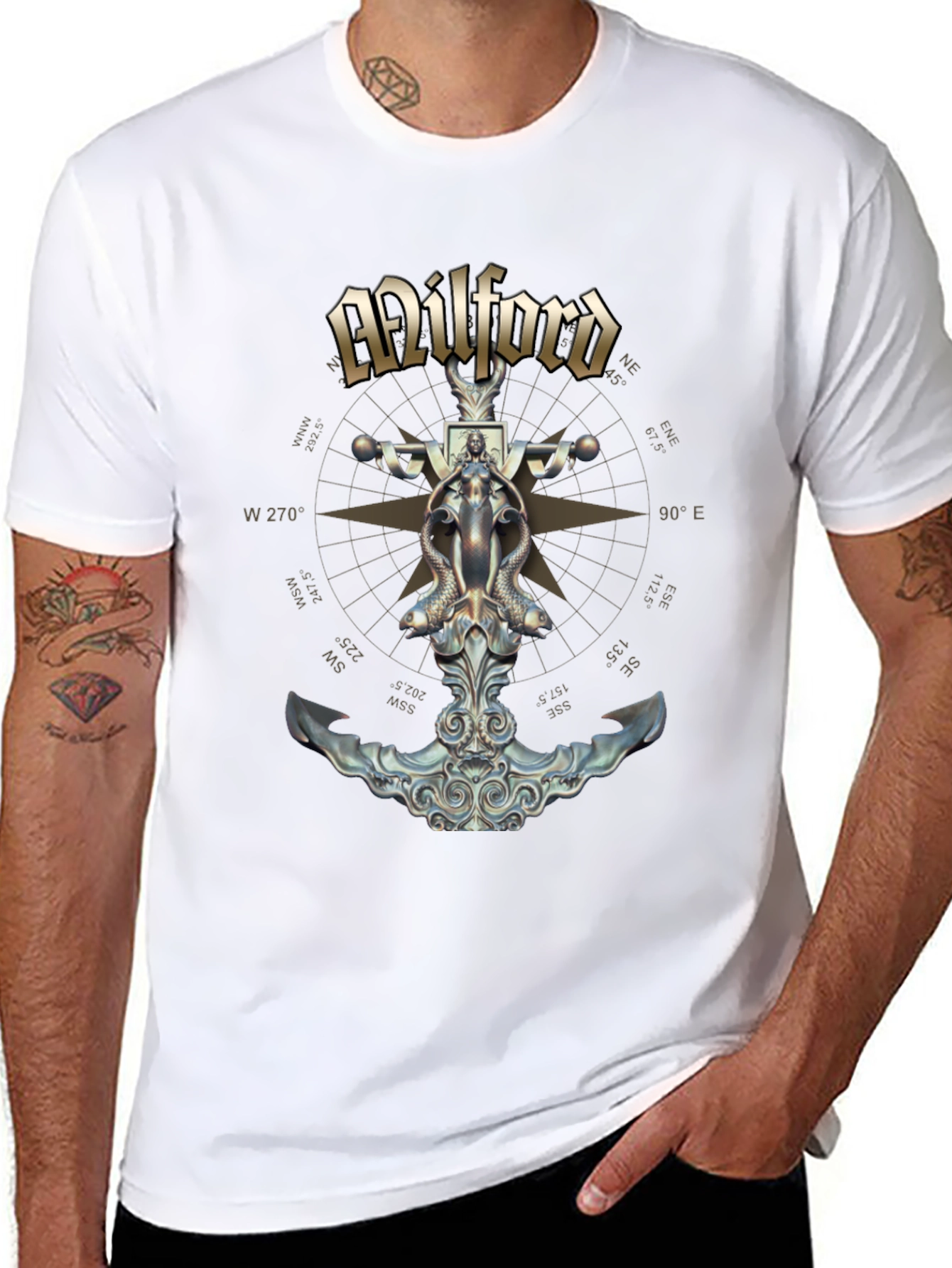 Milford Nautical Anchor T-Shirt - Compass Design