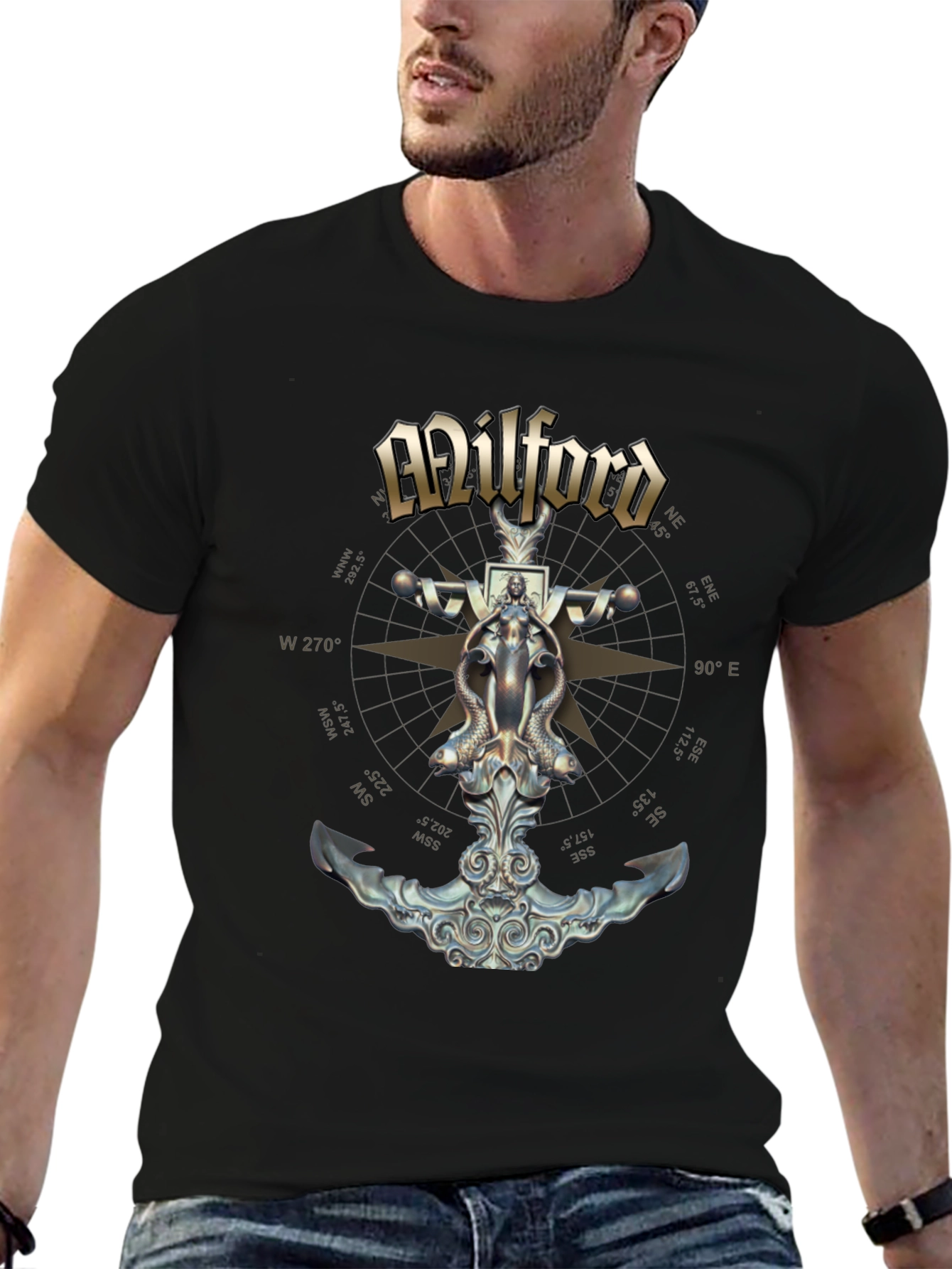 Milford Nautical Anchor T-Shirt - Compass Design