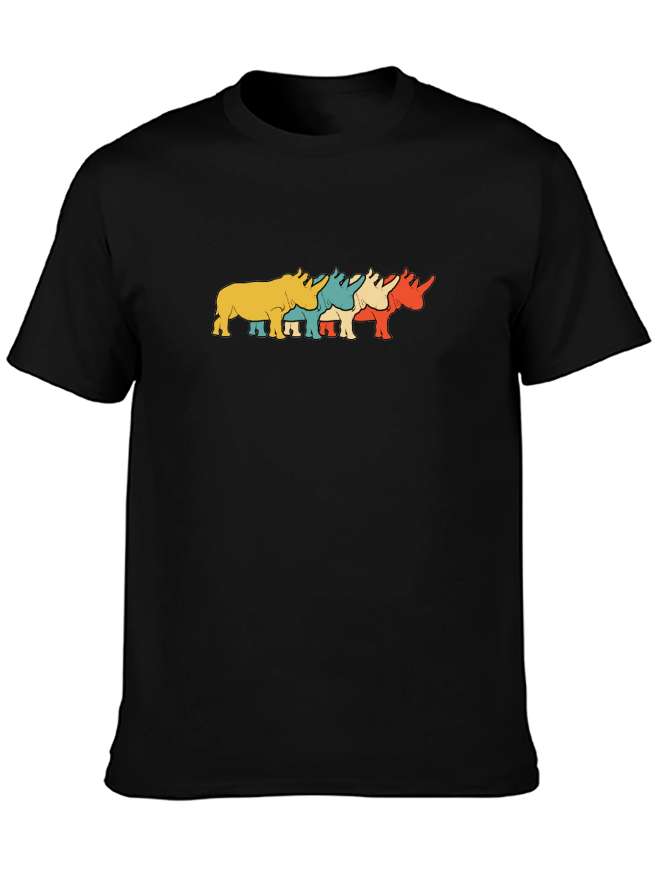 Retro Rhino Graphic Tee - Black Cotton T-Shirt