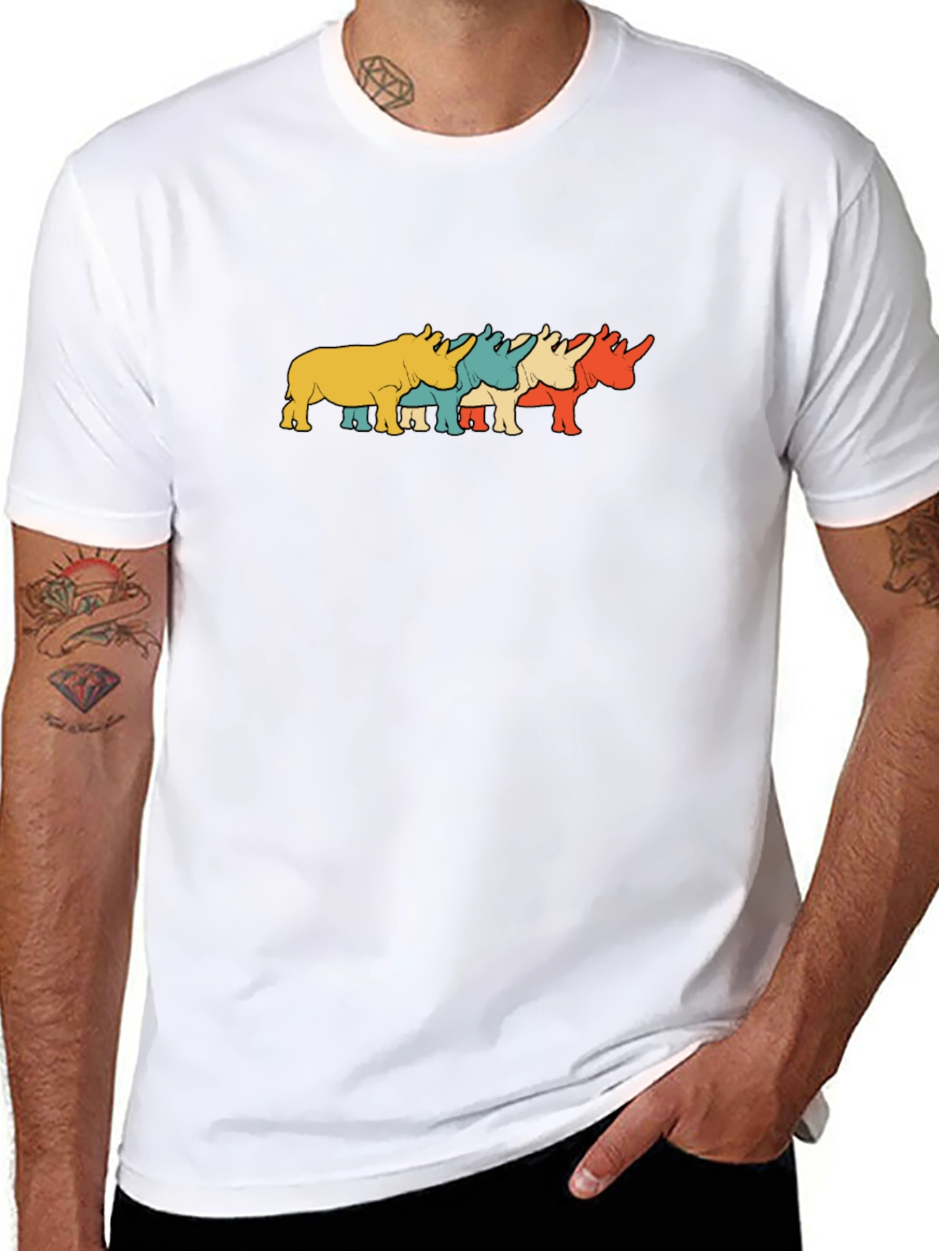 Retro Rhino Graphic Tee - Black Cotton T-Shirt