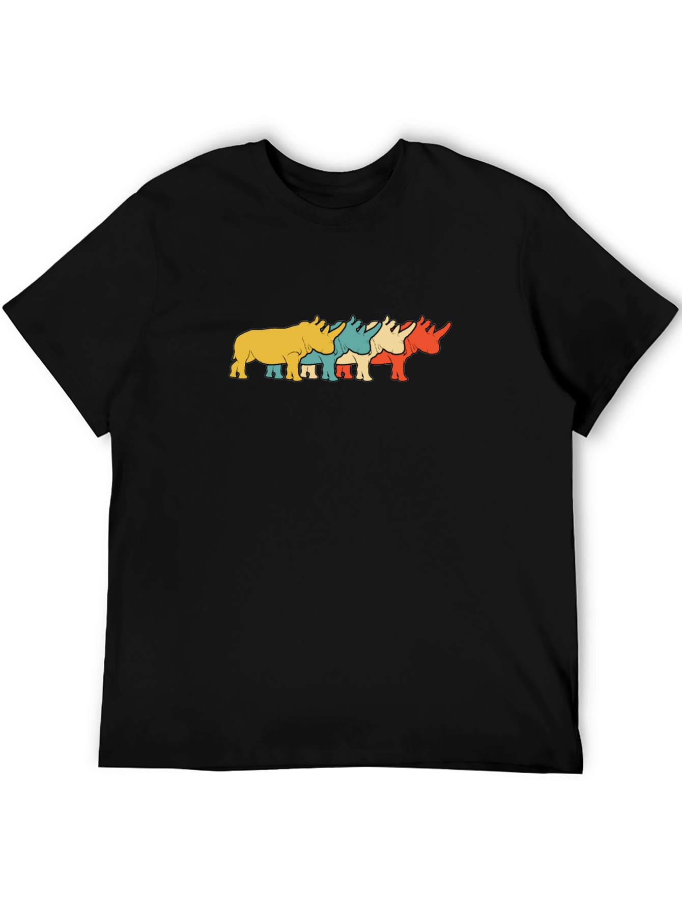 Retro Rhino Graphic Tee - Black Cotton T-Shirt