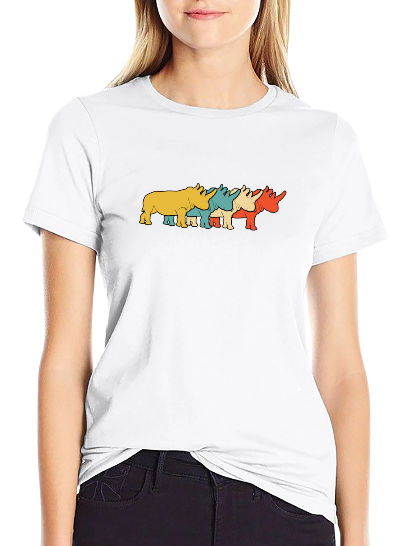 Retro Rhino Graphic Tee - Black Cotton T-Shirt