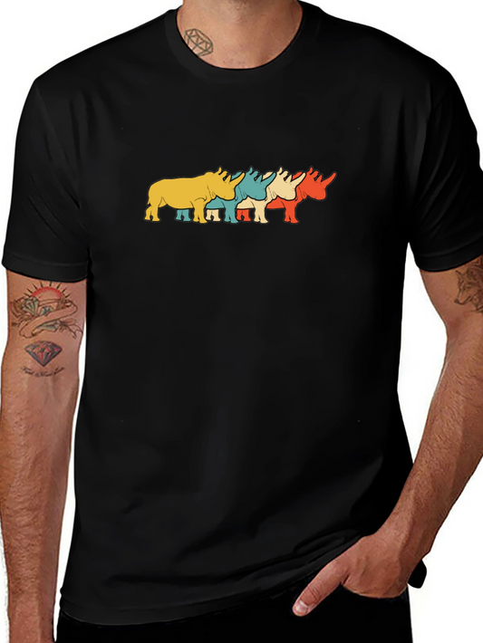 Retro Rhino Graphic Tee - Black Cotton T-Shirt
