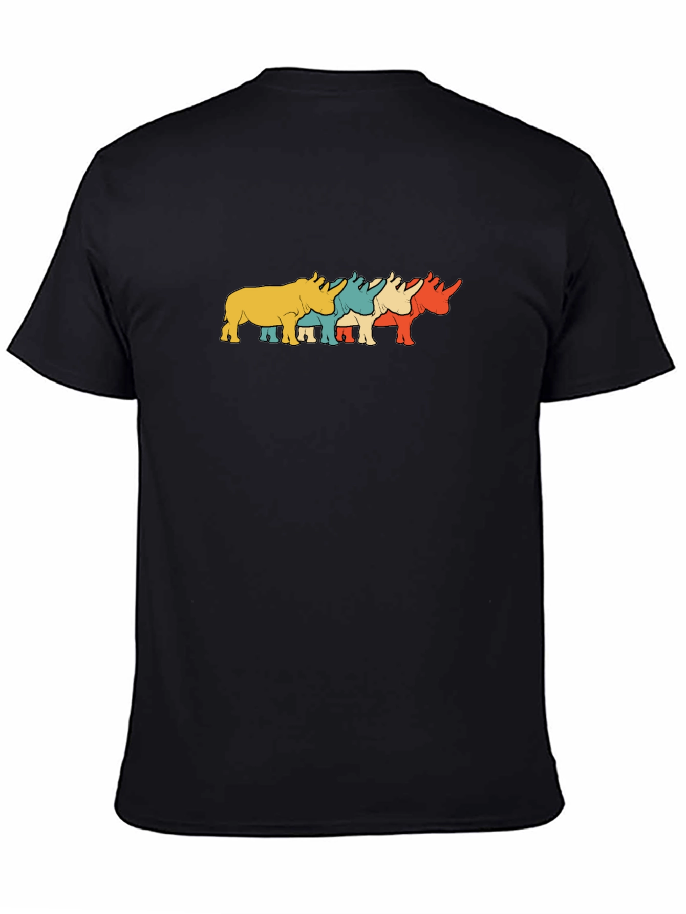 Retro Rhino Graphic Tee - Black Cotton T-Shirt