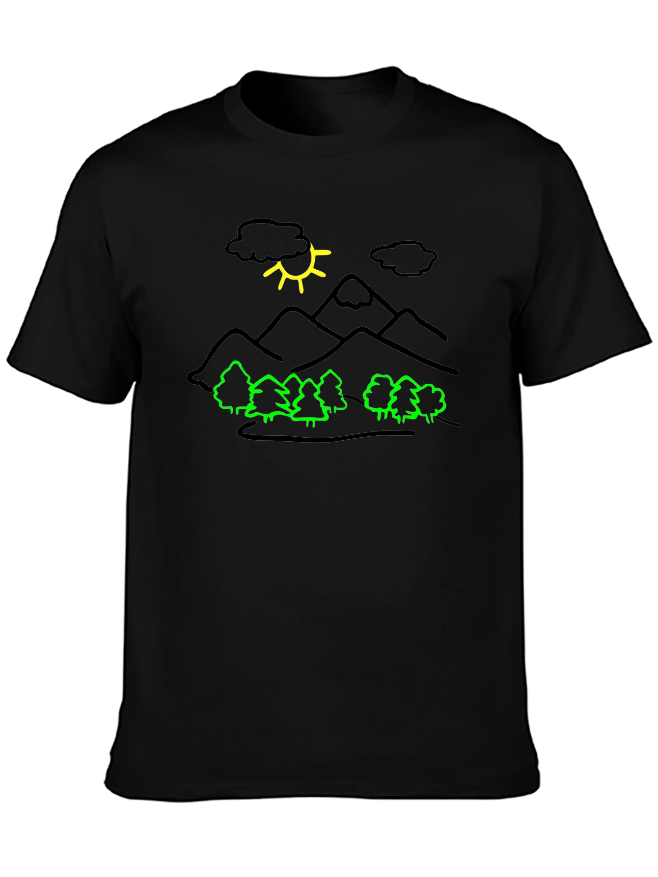 Mountain Scene Graphic Black T-Shirt