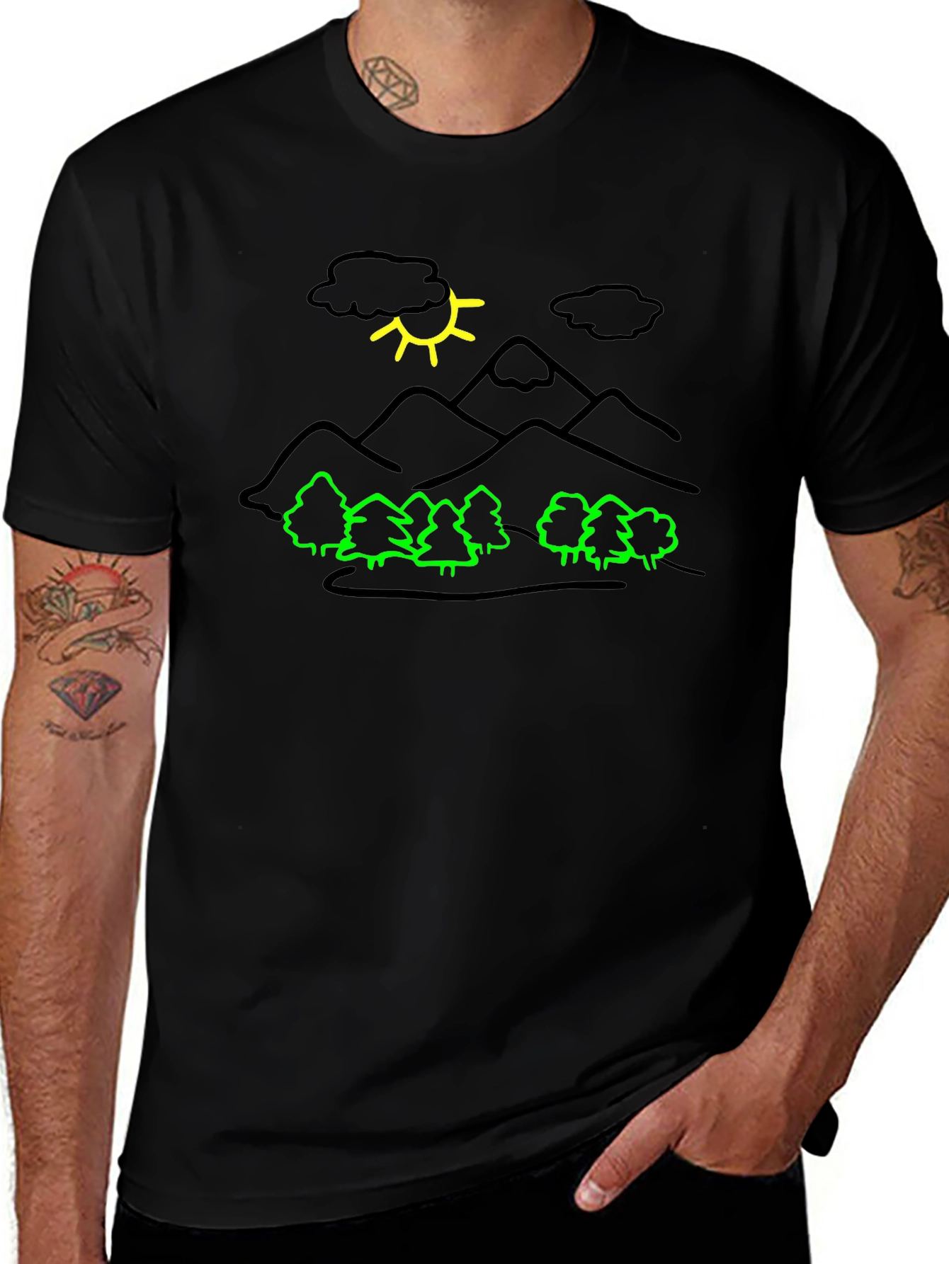 Mountain Scene Graphic Black T-Shirt