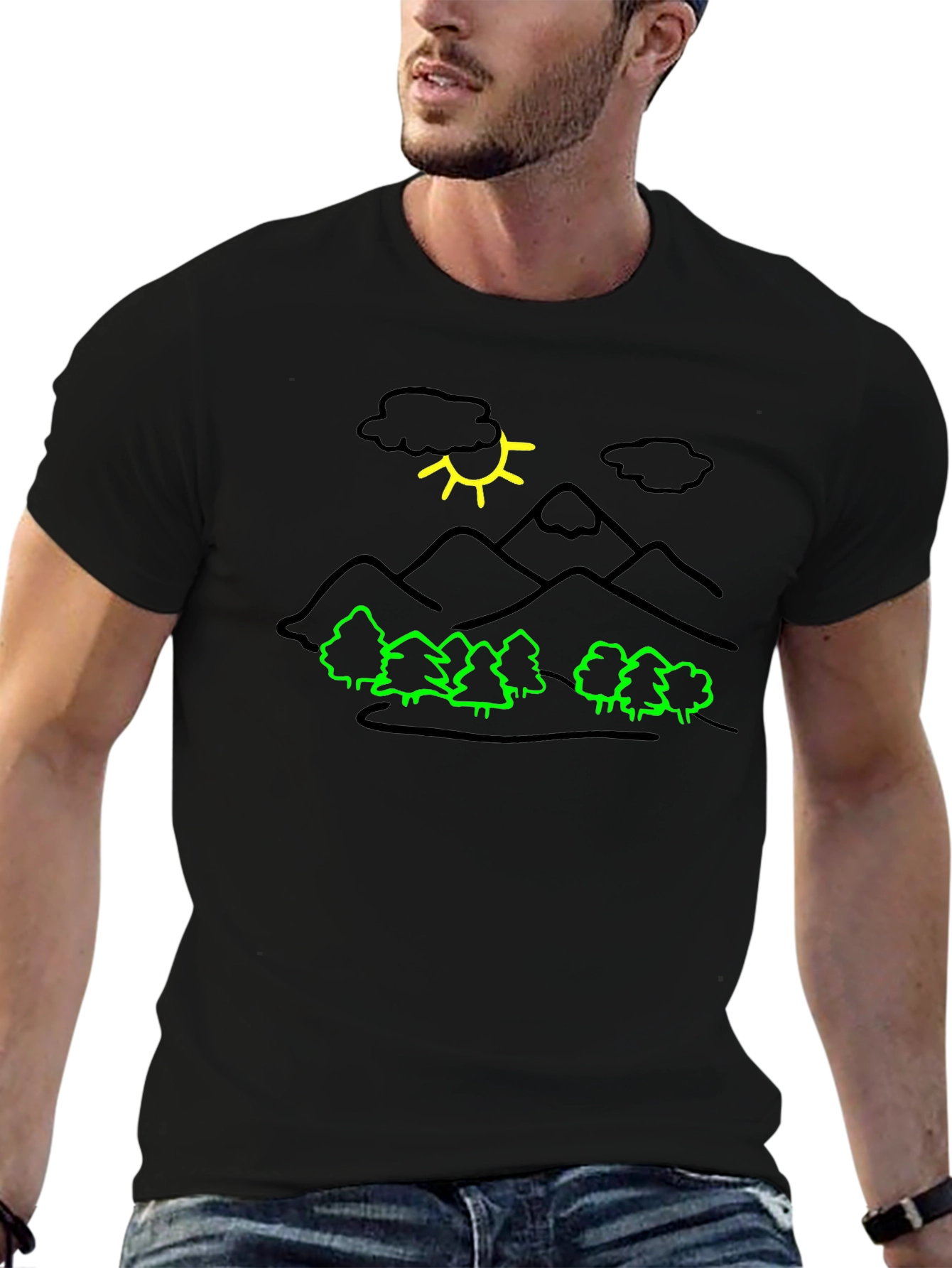 Mountain Scene Graphic Black T-Shirt