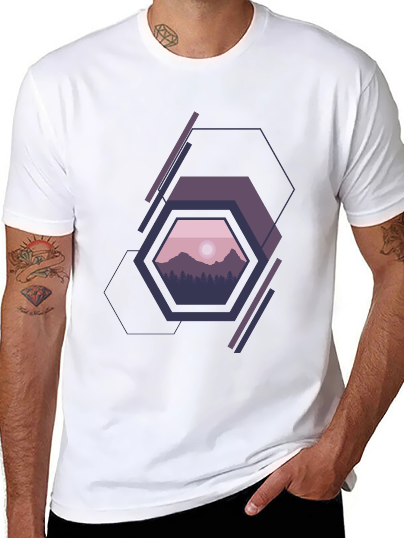 Geometric Mountainscape Graphic Tee - Modern Style