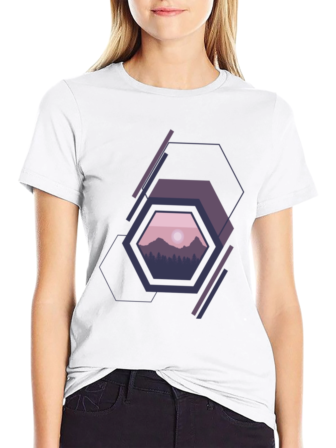 Geometric Mountainscape Graphic Tee - Modern Style