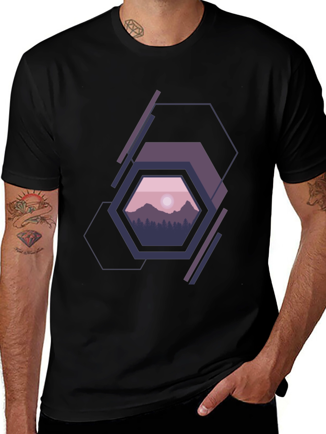 Geometric Mountainscape Graphic Tee - Modern Style