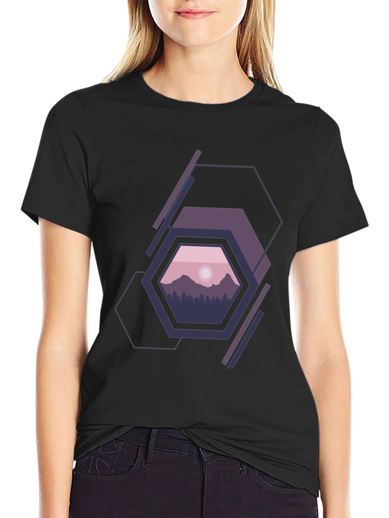 Geometric Mountainscape Graphic Tee - Modern Style