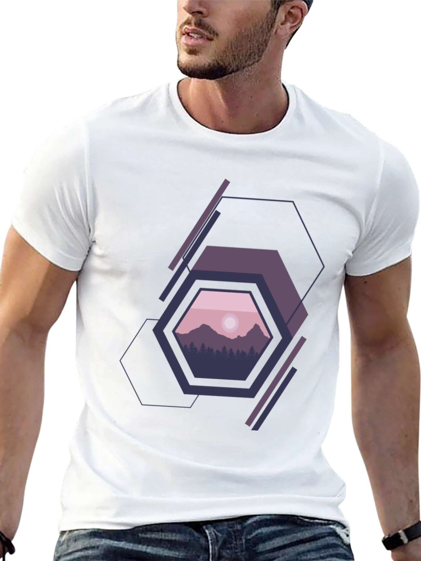 Geometric Mountainscape Graphic Tee - Modern Style
