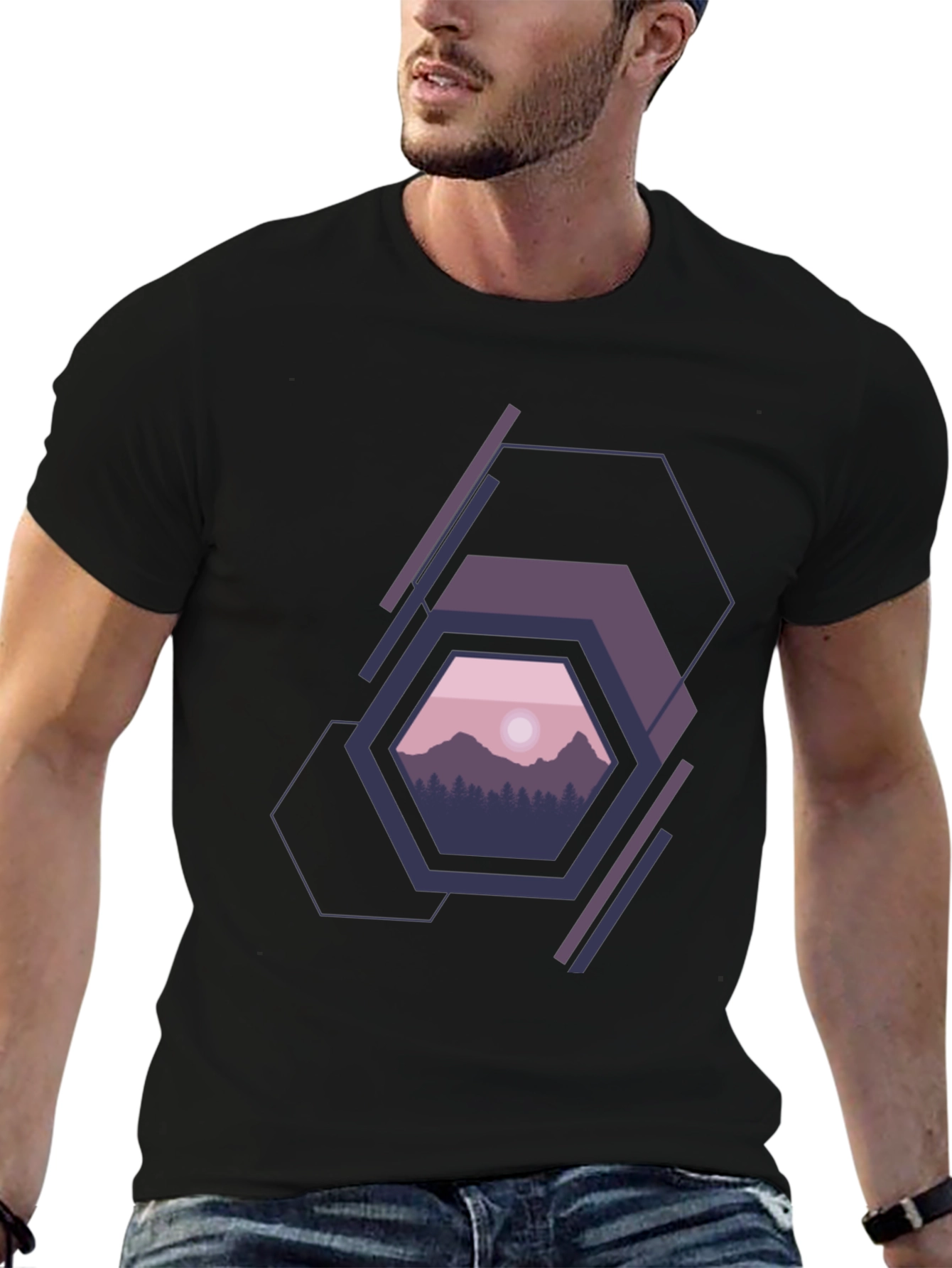 Geometric Mountainscape Graphic Tee - Modern Style