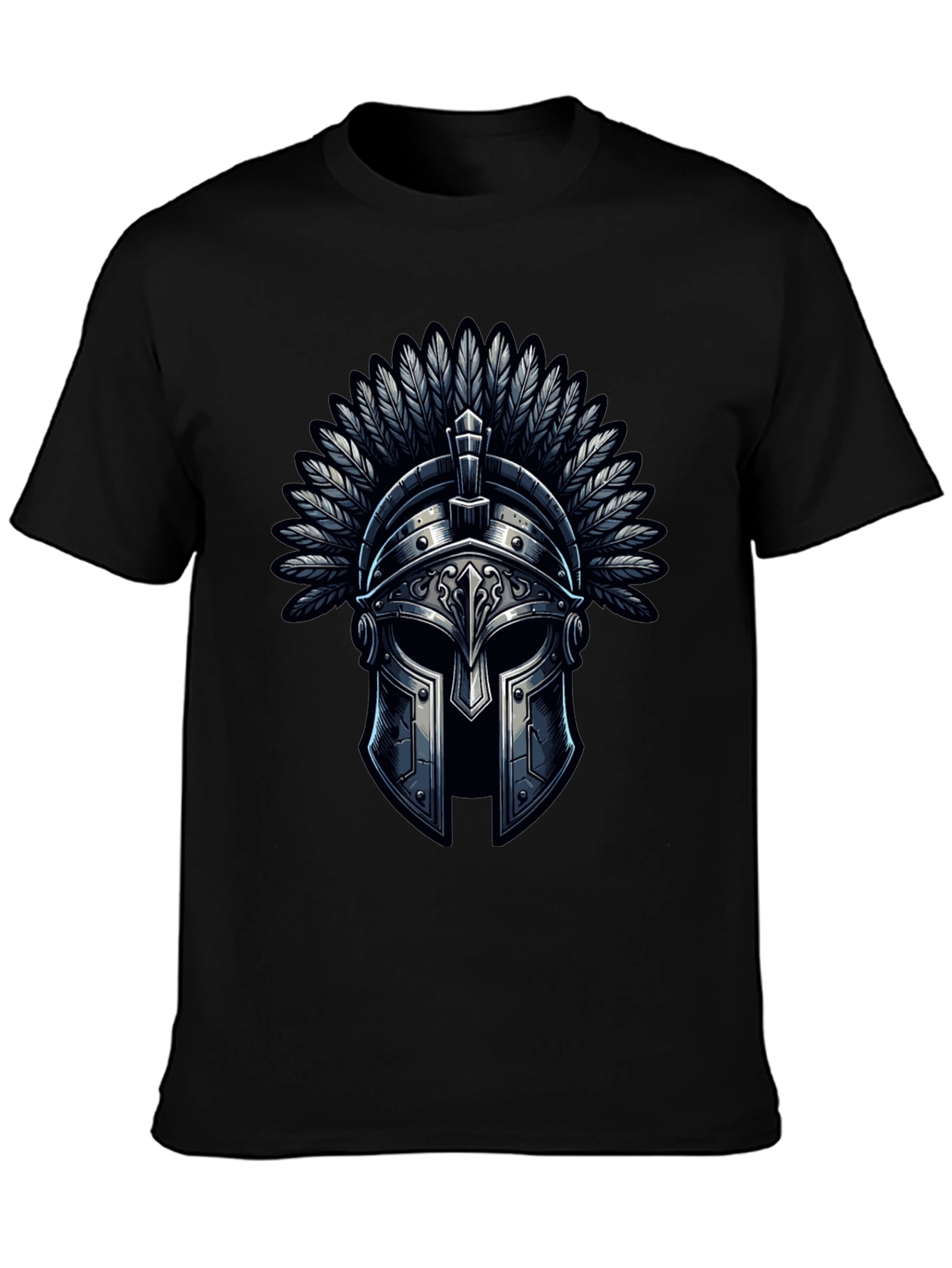 Warrior Helmet Graphic Tee - Black Cotton