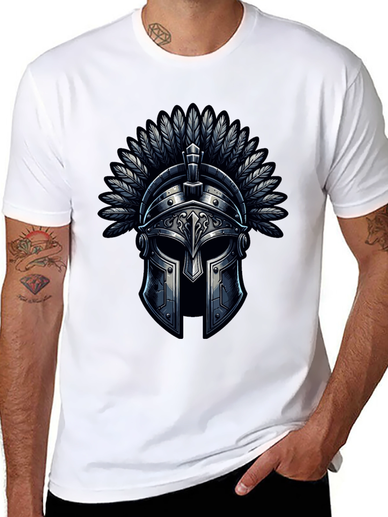 Warrior Helmet Graphic Tee - Black Cotton