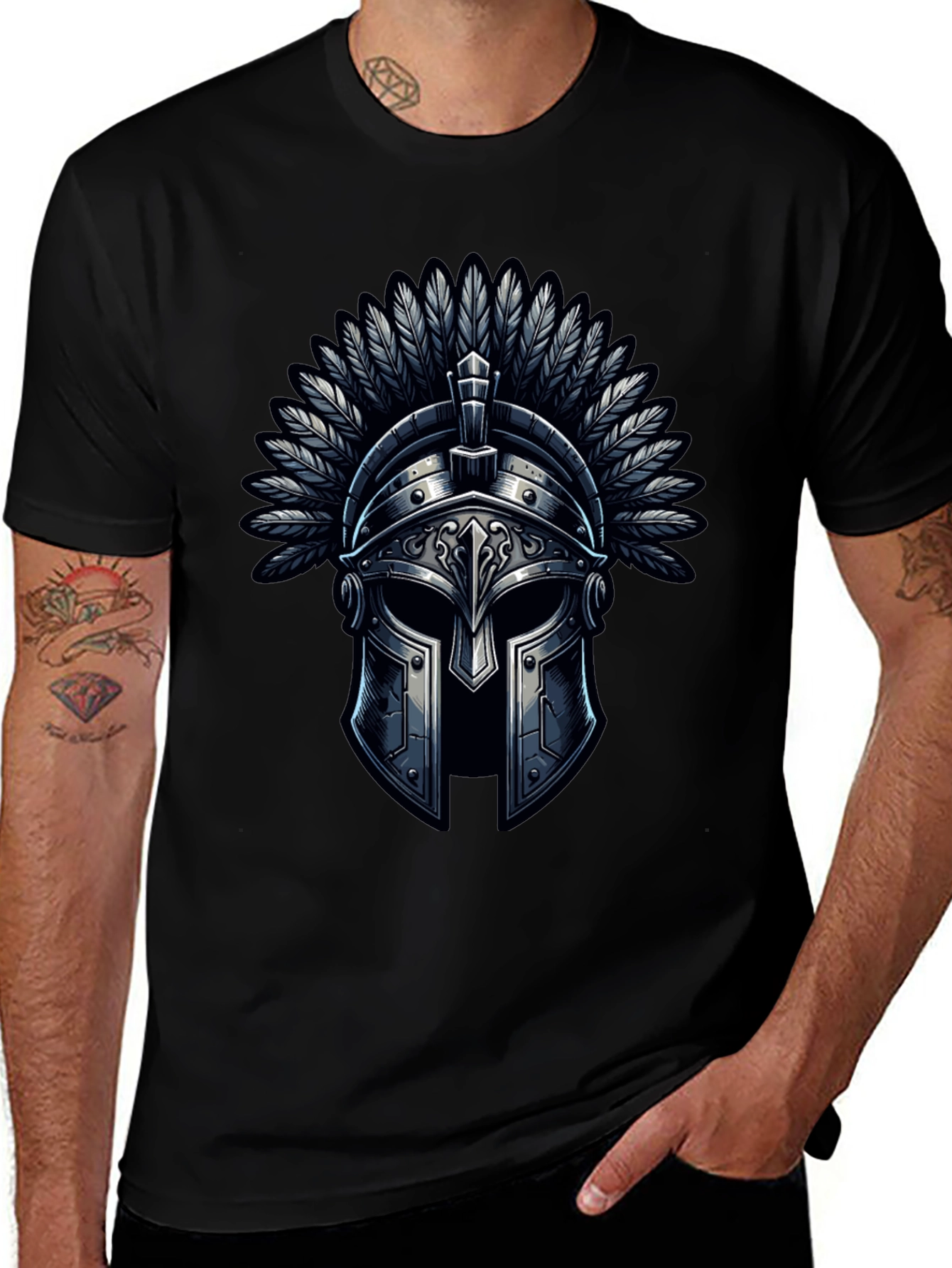 Warrior Helmet Graphic Tee - Black Cotton