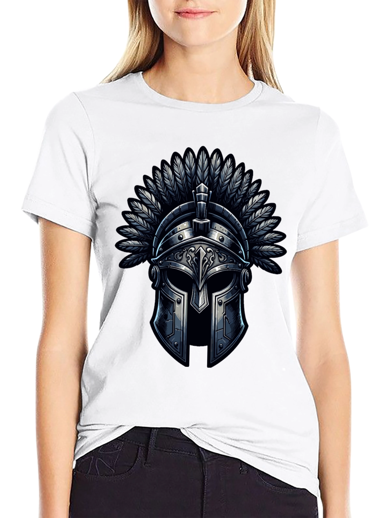 Warrior Helmet Graphic Tee - Black Cotton