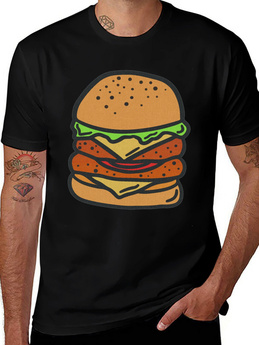 Burger Graphic Tee - Black Cotton T-Shirt