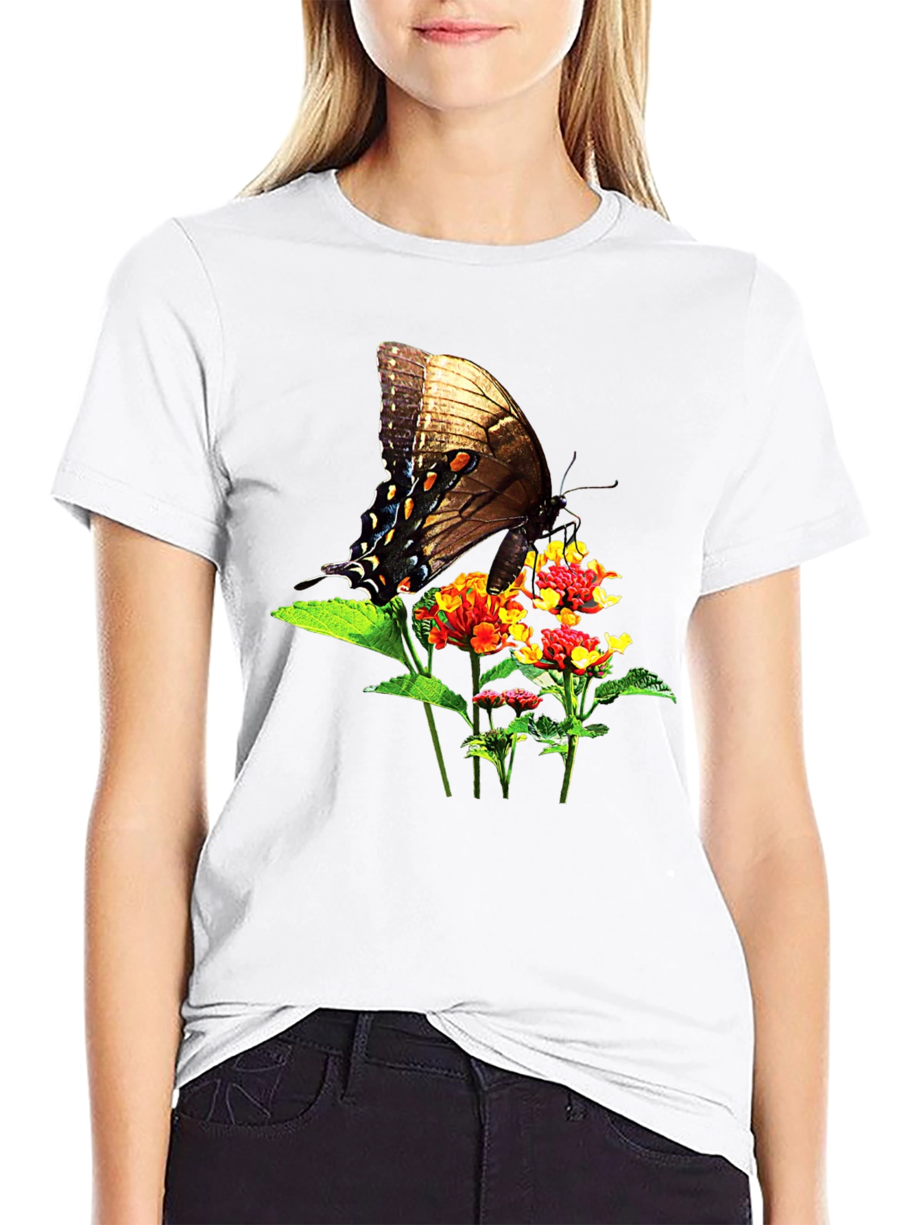 Butterfly & Flower Graphic T-Shirt - Nature Inspired Tee
