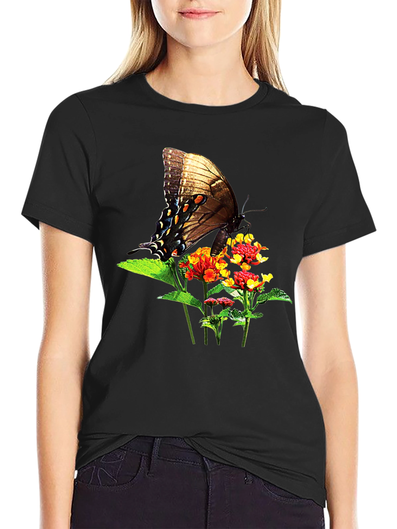 Butterfly & Flower Graphic T-Shirt - Nature Inspired Tee
