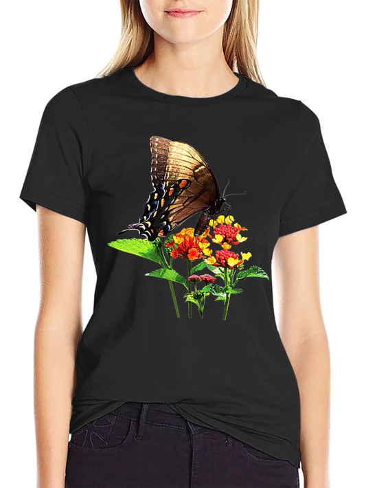 Butterfly & Flower Graphic T-Shirt - Nature Inspired Tee