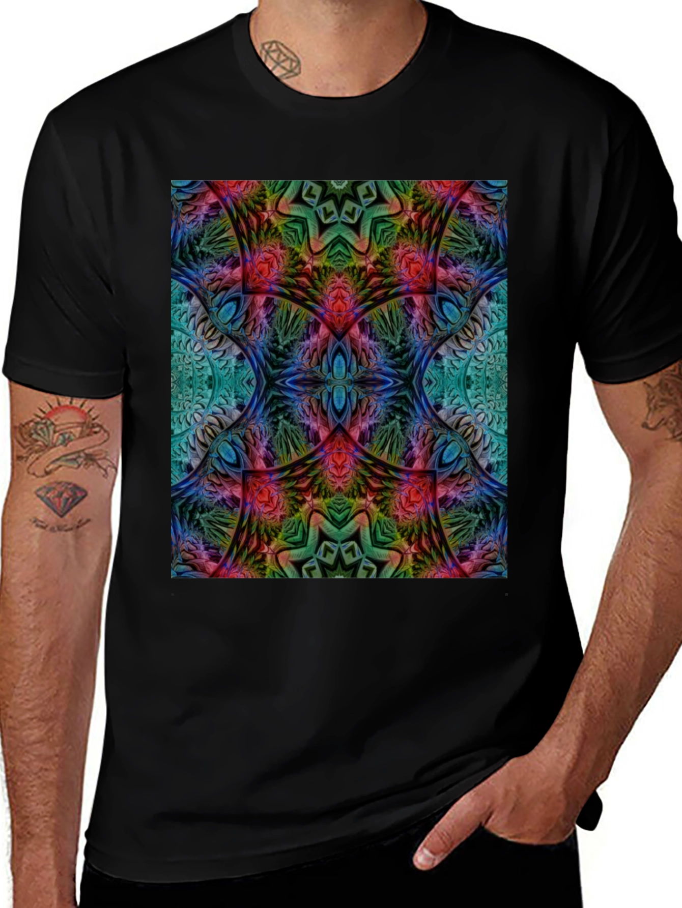Psychedelic Fractal Graphic Tee - Black