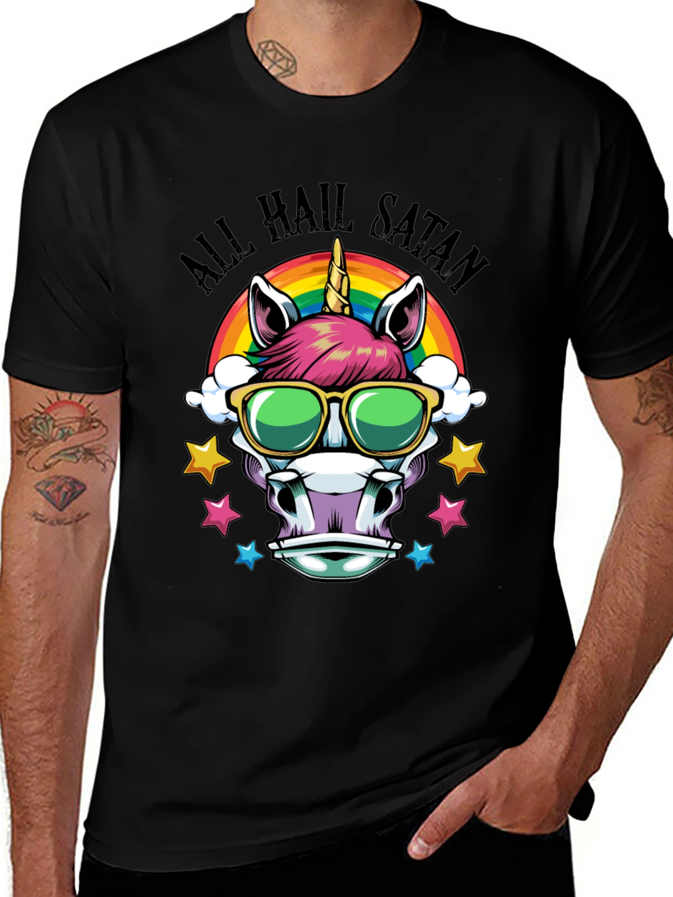 Unicorn All Hail Satan Graphic Tee