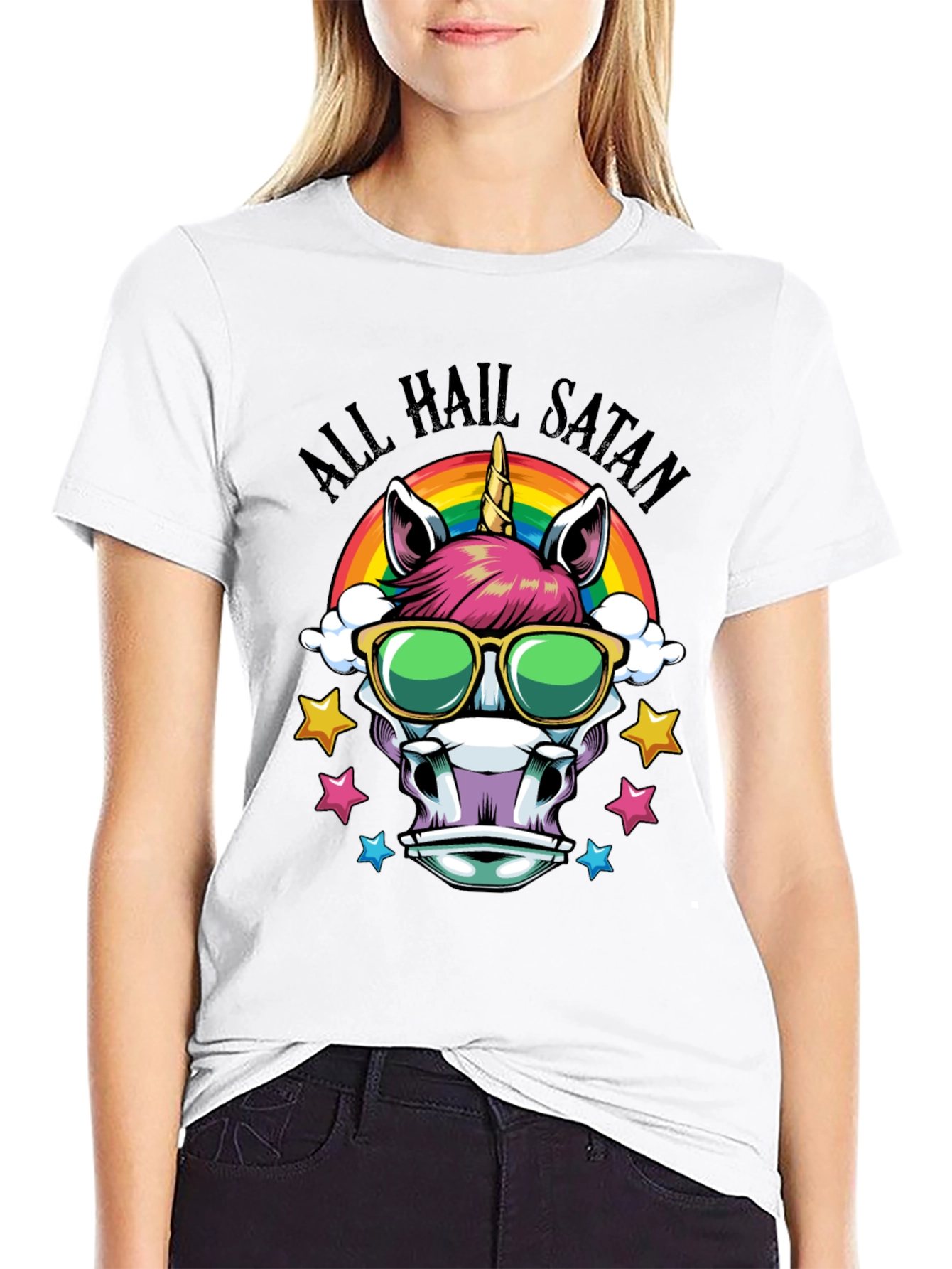 Unicorn All Hail Satan Graphic Tee