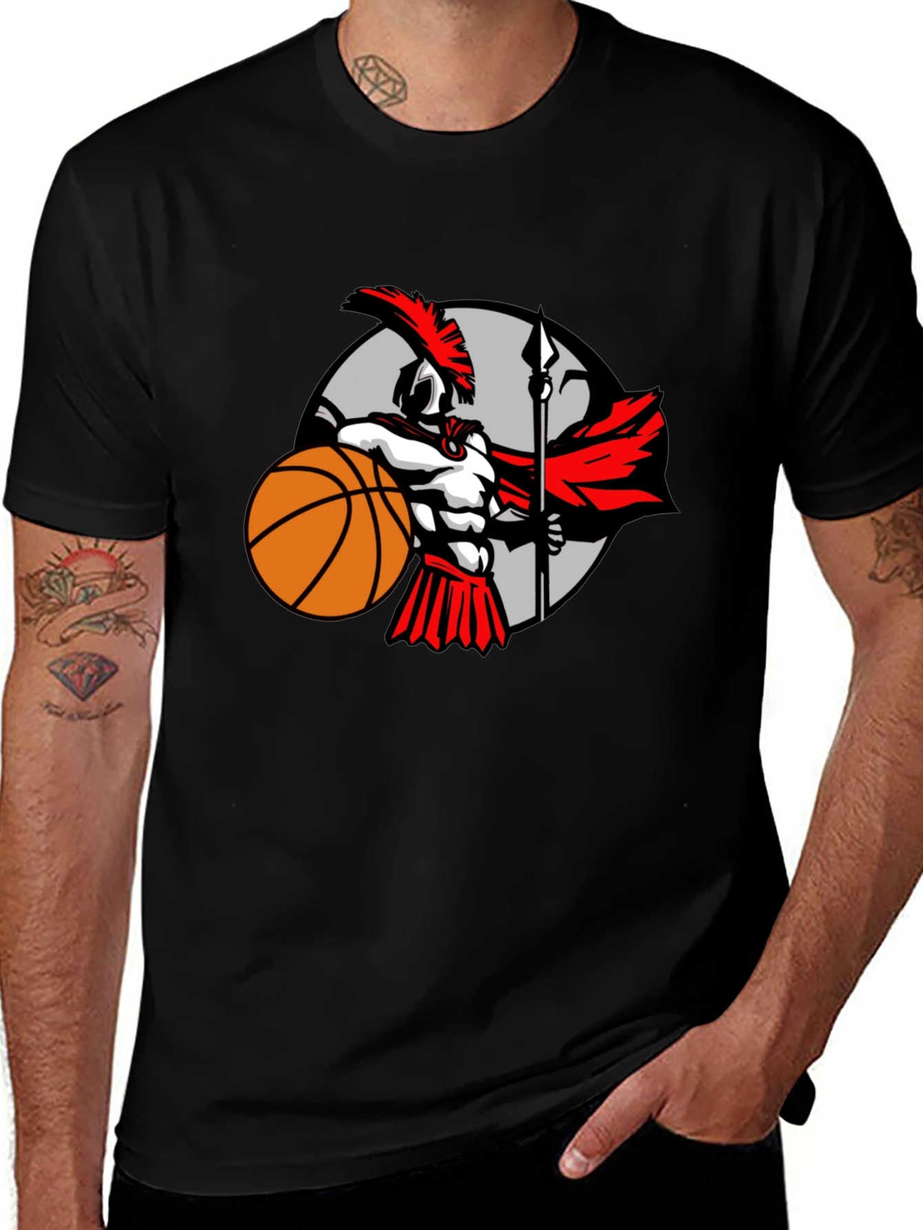 Spartan Warrior Basketball Graphic T-Shirt - Black