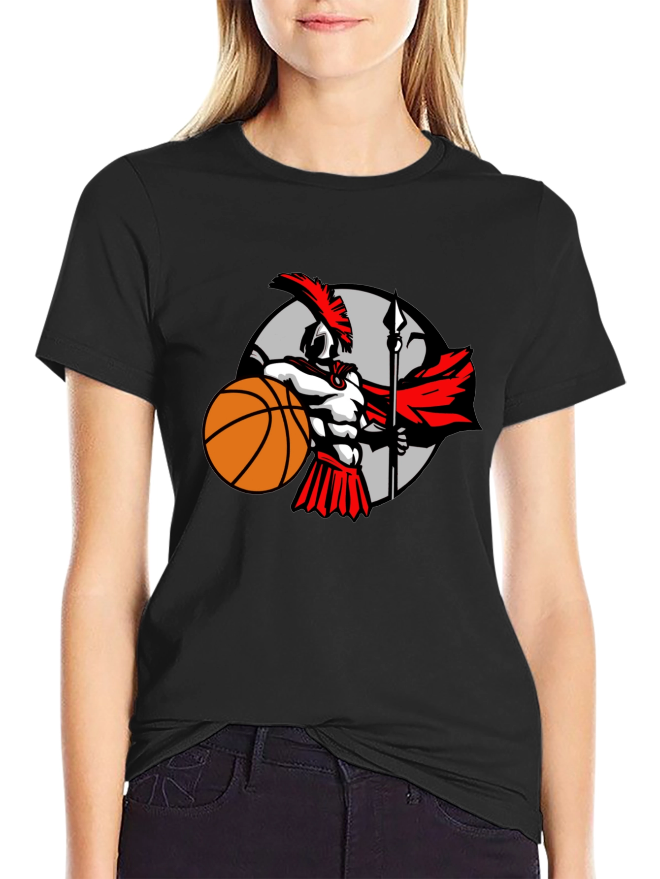 Spartan Warrior Basketball Graphic T-Shirt - Black