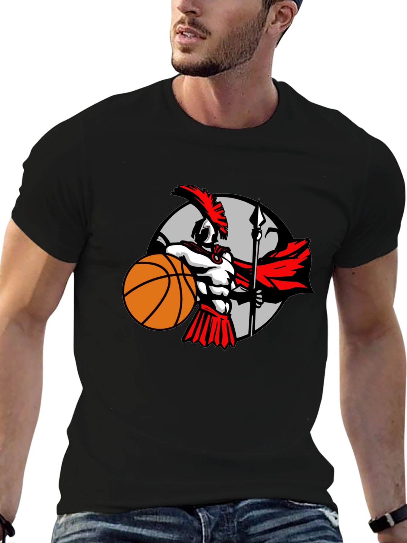 Spartan Warrior Basketball Graphic T-Shirt - Black