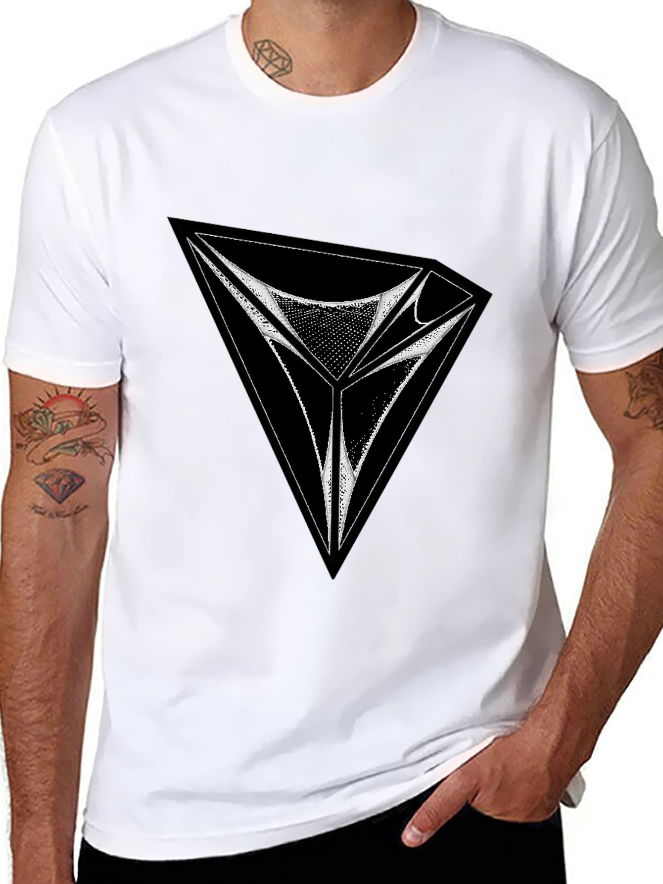 Geometric Triangle Graphic Tee - Modern Black T-Shirt