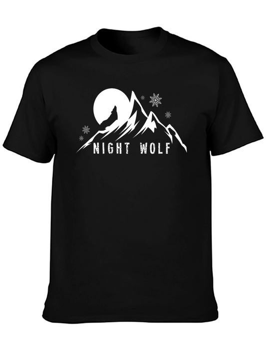 Night Wolf T-Shirt - Mountain and Moon Graphic Tee