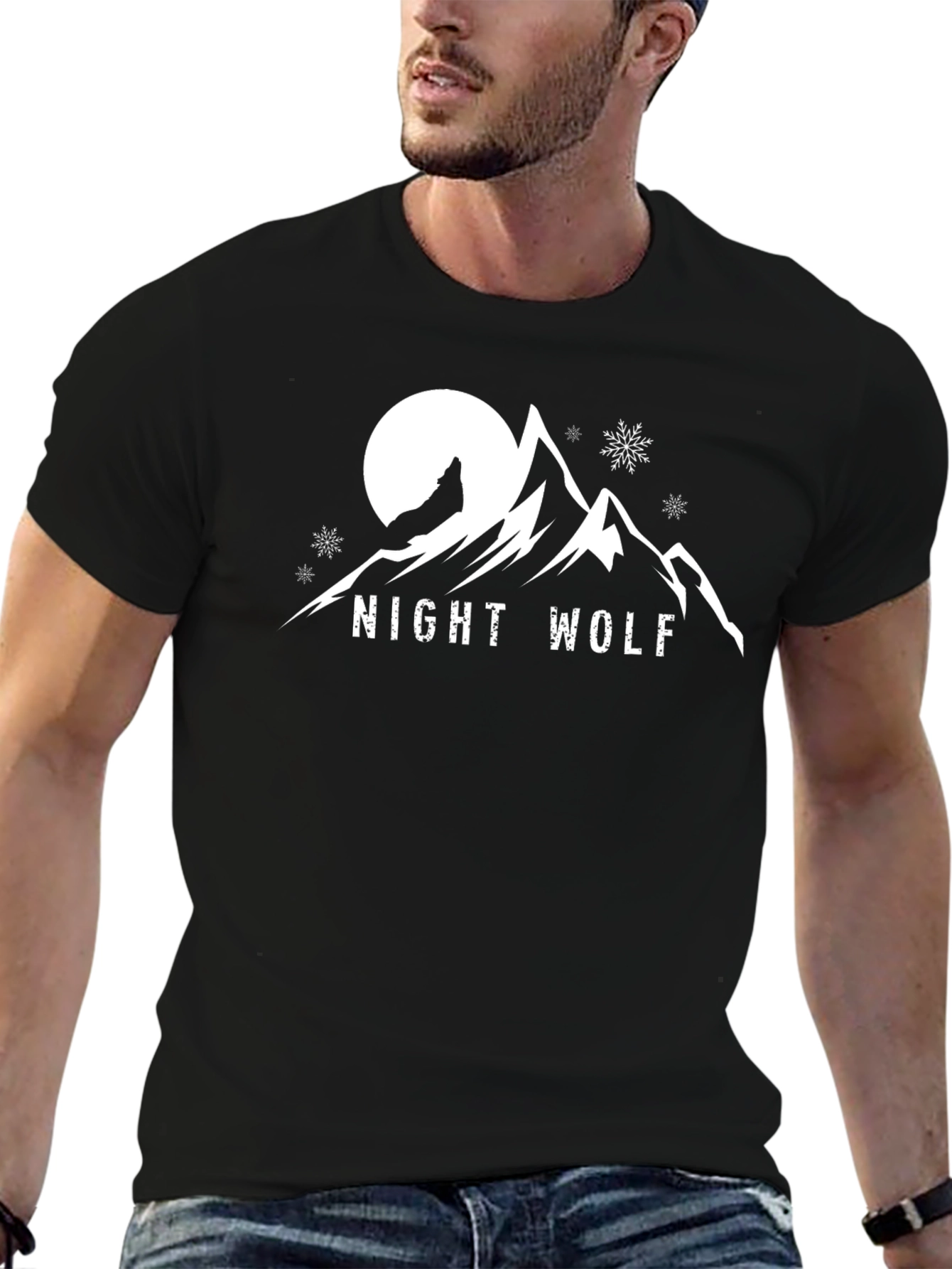 Night Wolf T-Shirt - Mountain and Moon Graphic Tee