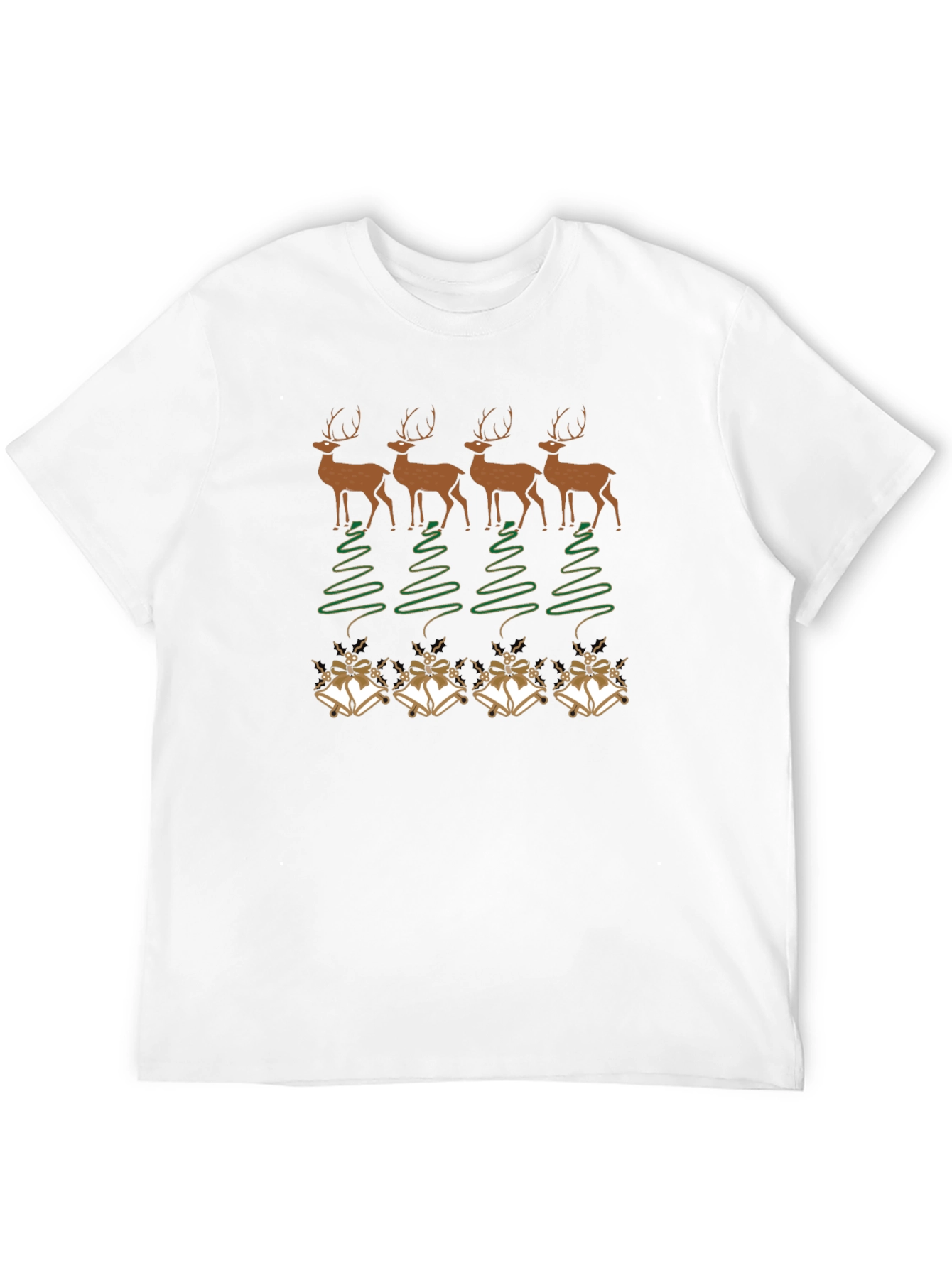 Festive Deer & Bells Christmas T-Shirt - Holiday Cheer