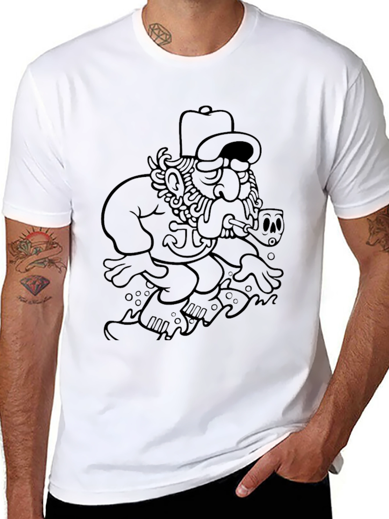 Nautical Tattoo Graphic Tee - Black Cotton