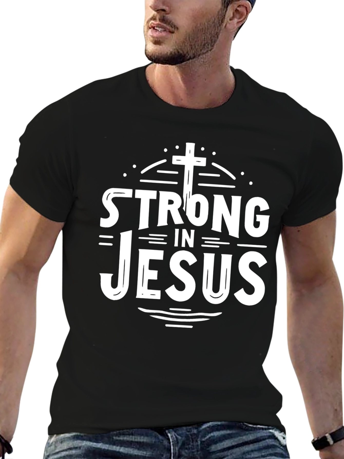 Strong in Jesus Christian T-Shirt Black