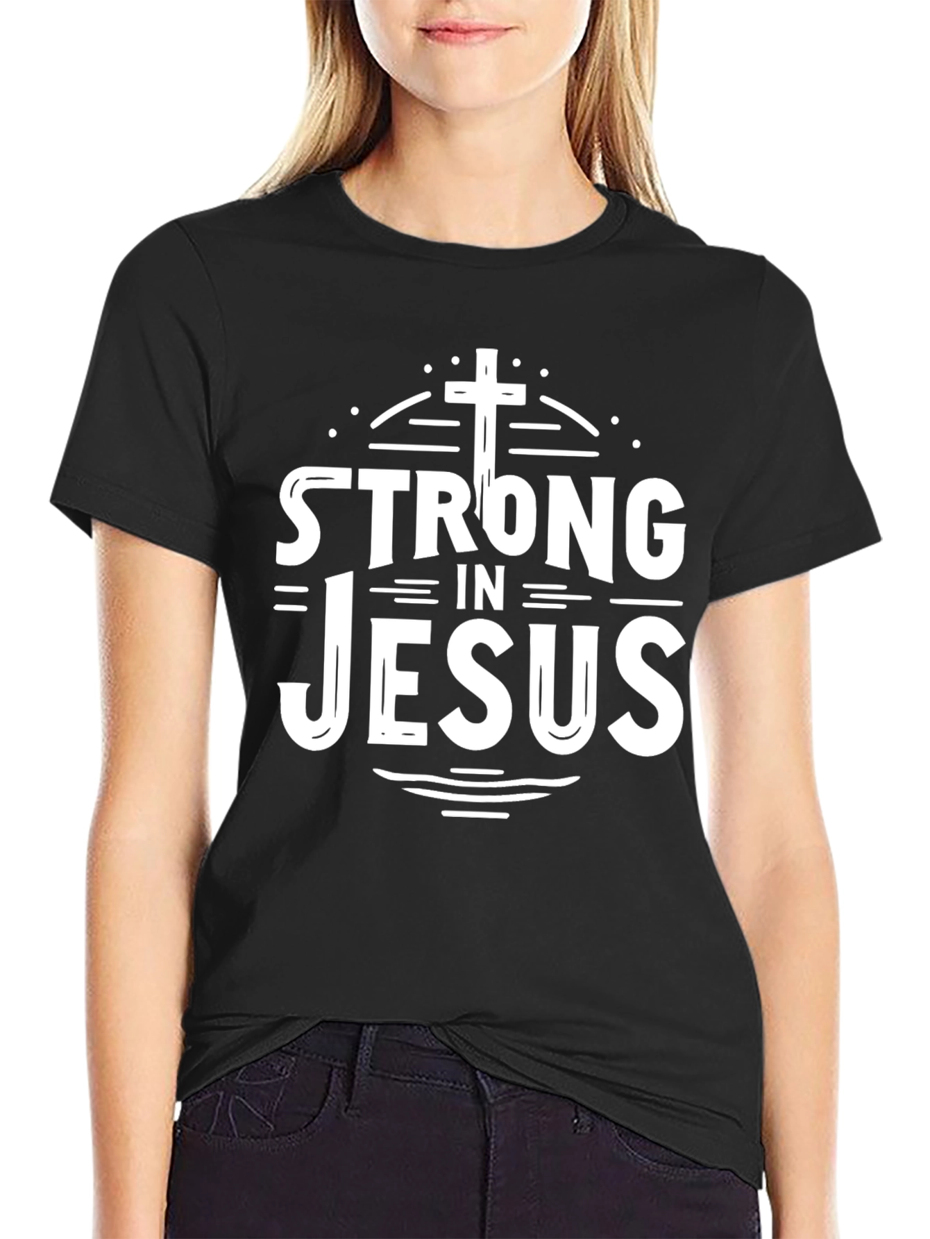 Strong in Jesus Christian T-Shirt Black
